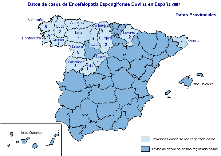 Mapa de provincias con la distribución del número total de casos